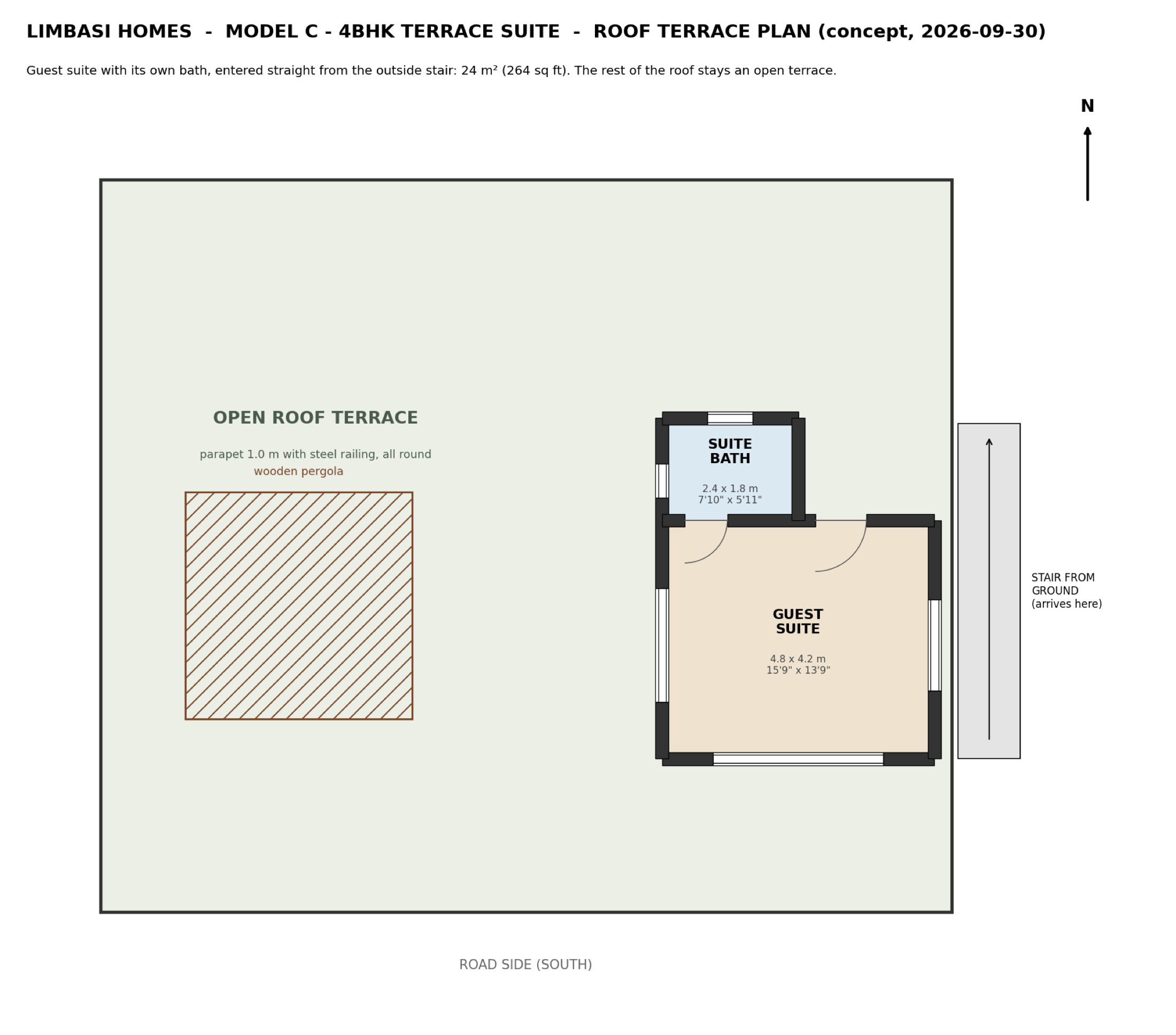 Model C roof terrace plan with the guest suite